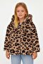 Girl's Leopard Printed Piece Hooded Plush Fur Jacket - 2