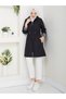 Striped Bondit Fabric Hooded Hijab Trench Coat with Elastic Waistband Rc905010 - 3