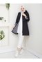 Striped Bondit Fabric Hooded Hijab Trench Coat with Elastic Waistband Rc905010