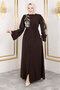 Daisy Patterned Beaded Embroidered Modest Ferace TSD240314 - 5