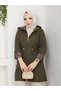 Leopard Printed Li Bondit Fabric Elastic Waist Hooded Hijab Trench Coat Rc905010 - 6