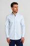 Blue Modern Fit Cotton Buttoned Pascha Collar Light Satin Shirt - 5
