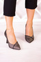 Roland Anthracite Satin Stone Pointed Toe Thin Goblet Heeled Evening Dress Shoes - 5