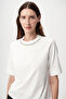 Crew Neck Knitted White T-Shirt with Stones on the Collar - 7