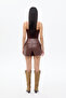 Leather Look Cross Cover Mini Short Skirt Brown - 5