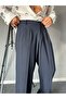 Baggy Fit Pleated Pipe-Cut Navy Blue Trousers - 4