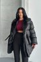 Alessi Black Long Fur Inside Premium Quality Waterproof Inflatable Women's Coat Suitable for Hijab