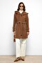 Hooded Punto Stitch Detailed Coat Taba 3102