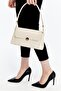 Cream Women's Retro Leather Look Shoulder Bag with Front Cover - 3
