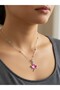 Silver Color Ball Chain Pink Leaf Steel Necklace - 2