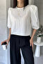 Women's Watermelon Sleeve Back Tie Bow Detailed Poplin Blouse White - 8
