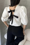 Women's Watermelon Sleeve Back Tie Bow Detailed Poplin Blouse White - 5
