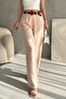 Women's High Waist Belted Pipe Leg Linen Trousers Light Beige - 6