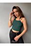 Women's Backless Buckle Detailed Sleeveless Crop Blouse Emerald Green - 2