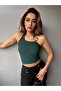 Women's Backless Buckle Detailed Sleeveless Crop Blouse Emerald Green - 3