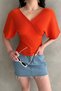 Women's Short Sleeve Double Breasted Neck Back V Cross Band Detail Blouse Orange - 5