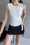 Women's Crew Neck Sleeveless Blouse with Tie Detail White - 6