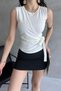 Women's Crew Neck Sleeveless Blouse with Tie Detail White