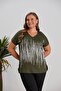 Viscose Fabric Plus Size Short Sleeve Stone Embroidery Detailed Mother Combed Cotton Blouse - 2