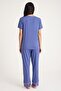 Dream Gray Blue Viscose V-Neck Lace Detailed Pajama Set - 3