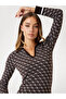 Women's Polo Neck Jacquard Knit Dress - Brown - 6
