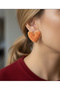 Heart Straw Textured Orange Steel Women's Earrings