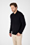 Black 100% Cotton Men's Half Zipper Polo Neck Knitwear Sweater - 7
