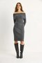 Women's Gray Melange Ribbed Madonna Collar Knitwear Dress 20247574 - 5