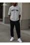 Usa Fit Printed - Oversize Gray T-Shirt & Black Pants Jogger Men's Tracksuit Set - 3