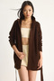 Women's Brown Hooded Shawl Collar Belted Cardigan 20246309 - 3