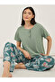 Rib Placket T-Shirt and Floral Print Pyjama Set