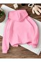 Girl's Minimal Ribbon Printed Pink Hooded Sweatshirt - 2