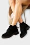 Women's Nubuck Lace-Up High Rubber Sole Boots Black - 7