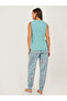Slogan Print Tank and Palm Print Cuffed Pyjama Set - 5