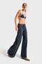 Women's T.Kot Color 2w5-8 Palazzo Fit Side Stripe Suede Detail Inseam 80 cm 100% Cotton Denim Jeans - 3