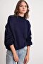 6700 Women's Stand Collar Balloon Knitwear Sweater Navy Blue