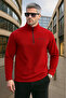 Men's Half Zipper Red Slim Fit Fleece Sweatshirt - 5