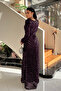 Sequin Fabric Modest Evening Dress - AUBERGINE PURPLE - 5