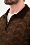 Patterned Slim Fit Zippered Polo Collar Chenille Fabric Men's Knitwear Sweater Brown - 11555.25K - 2