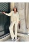 Women's Cream Crop Blouse Cardigan Pants 3-Piece Winter Knitwear Set - 7