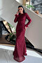 Sequin Fabric Hijab Evening Dress - Burgundy