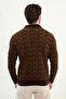 Patterned Slim Fit Zippered Polo Collar Chenille Fabric Men's Knitwear Sweater Brown - 11555.25K - 3