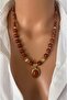 Gold Plated Real Natural Stone Red Jasper Coffee 6-10 mm Stone End Special Design Women's Necklace - 4