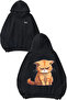 Angry Cat Design Back Printed Black Hooded Sweatshirt