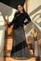 Sequin Fabric Hijab Evening Dress - Black - 2