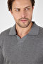 Gray 100% Cotton Men's Buttonless Polo Neck Knitwear Sweater - 6