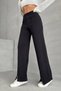 Women's Black High Waist Stylish Stripe Detailed Wide Leg Knitwear Trousers - 6
