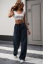 Navy Blue Summer Lycra Cotton High Waist Wide Leg Palazzo Fabric Sweatpants - 2