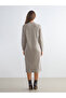 Lcwaikiki Classic Beige Half Turtleneck Slit Knitwear Dress - 4