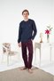 Men's Winter Plaid Combed Cotton Interlock Pajama Set Navy Blue - 6